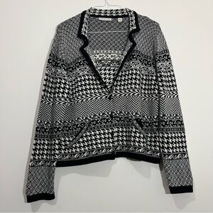 Coldwater Creek Wool Blend Fair Isle Sweater Cardigan Jacket XL 18W Black White